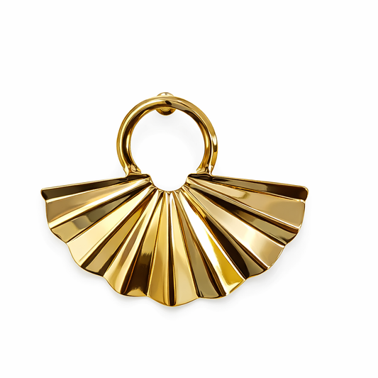 Golden Fan-Shape Statement Earrings