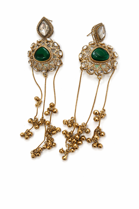Emerald Kundan Ghungroo Earrings
