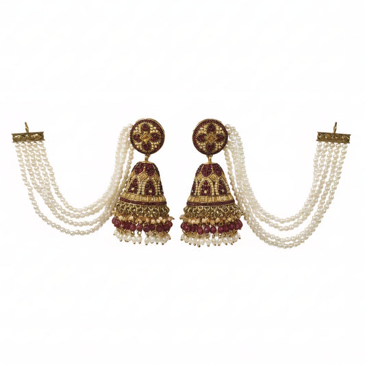 Pearl Jhumka Earrings with Kanchain