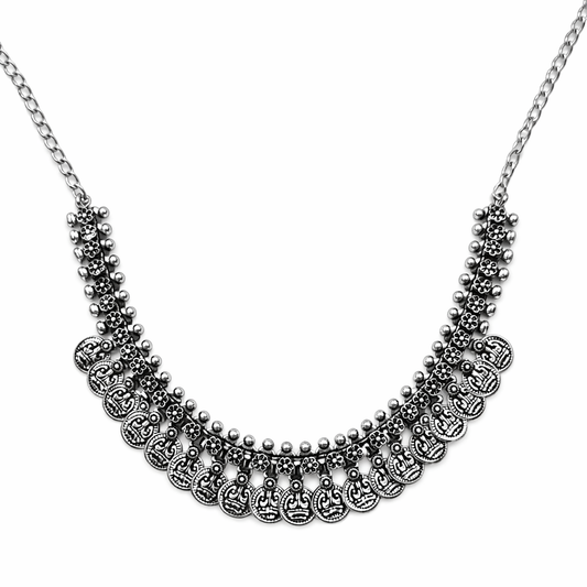 Handcrafted Oxidised Silver Look Coin Necklace