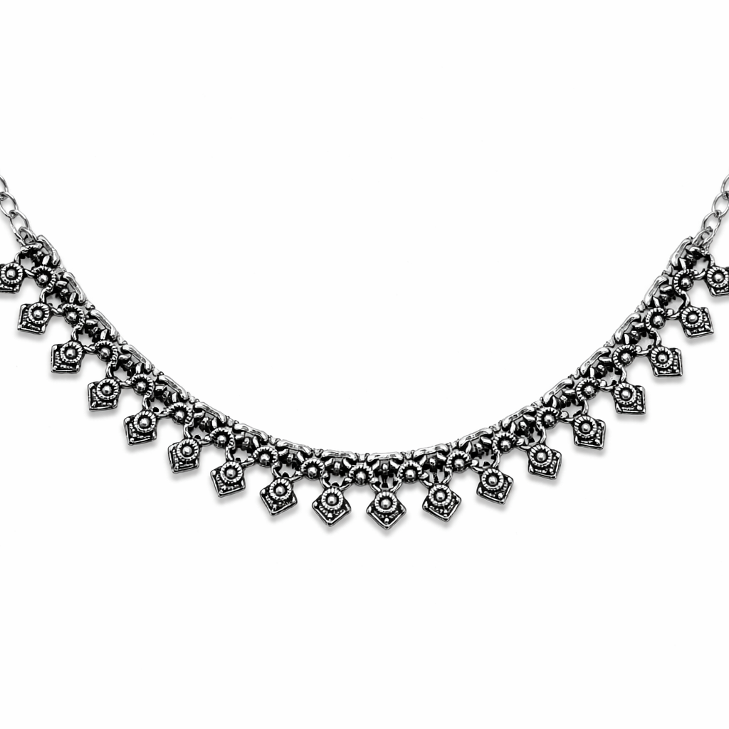 Oxidised Silver Look Ghungroo Style Necklace