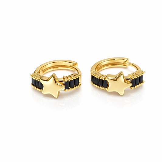 Star Charm Baguette Hoop Earrings