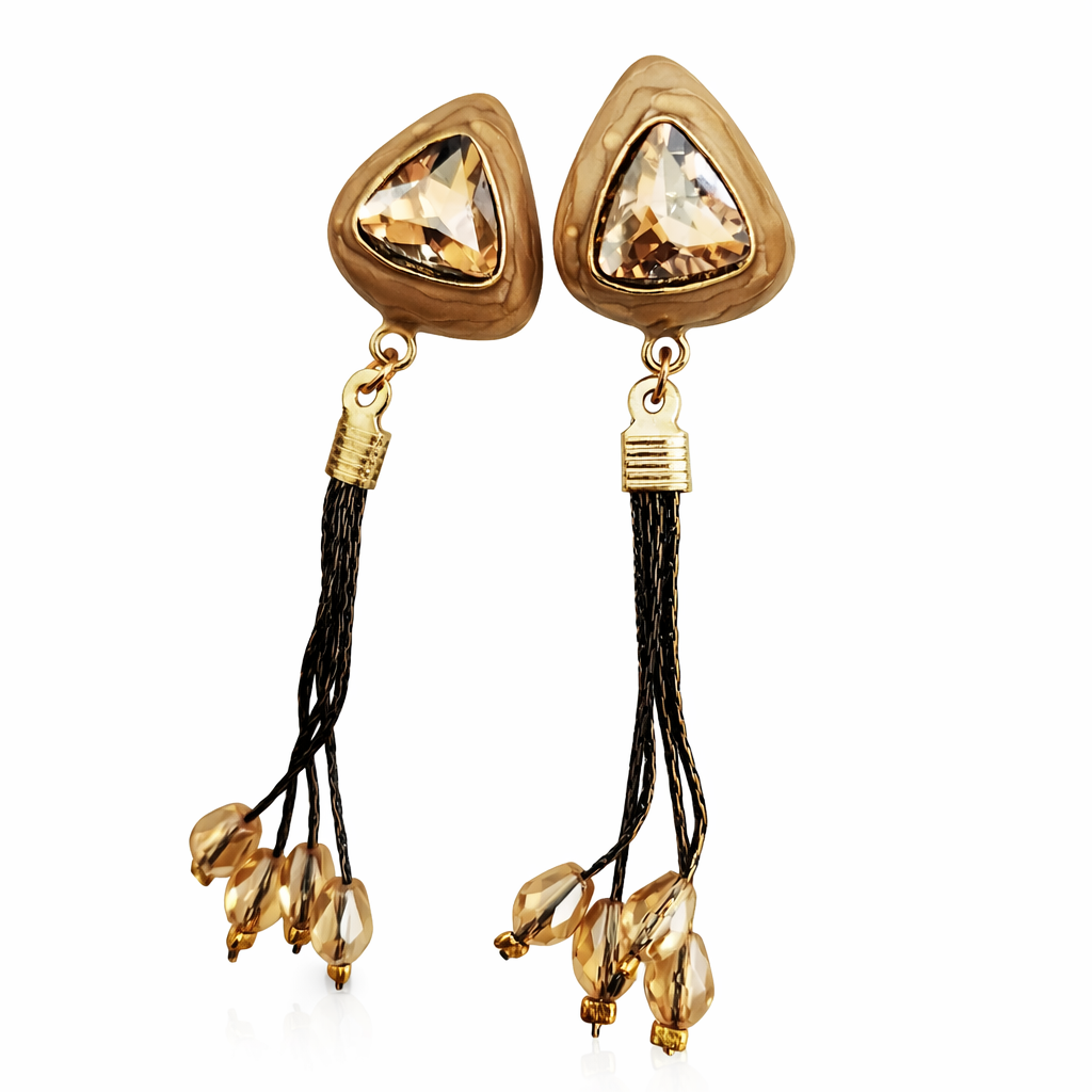 Triangular Stone Tassel Drop Earrings