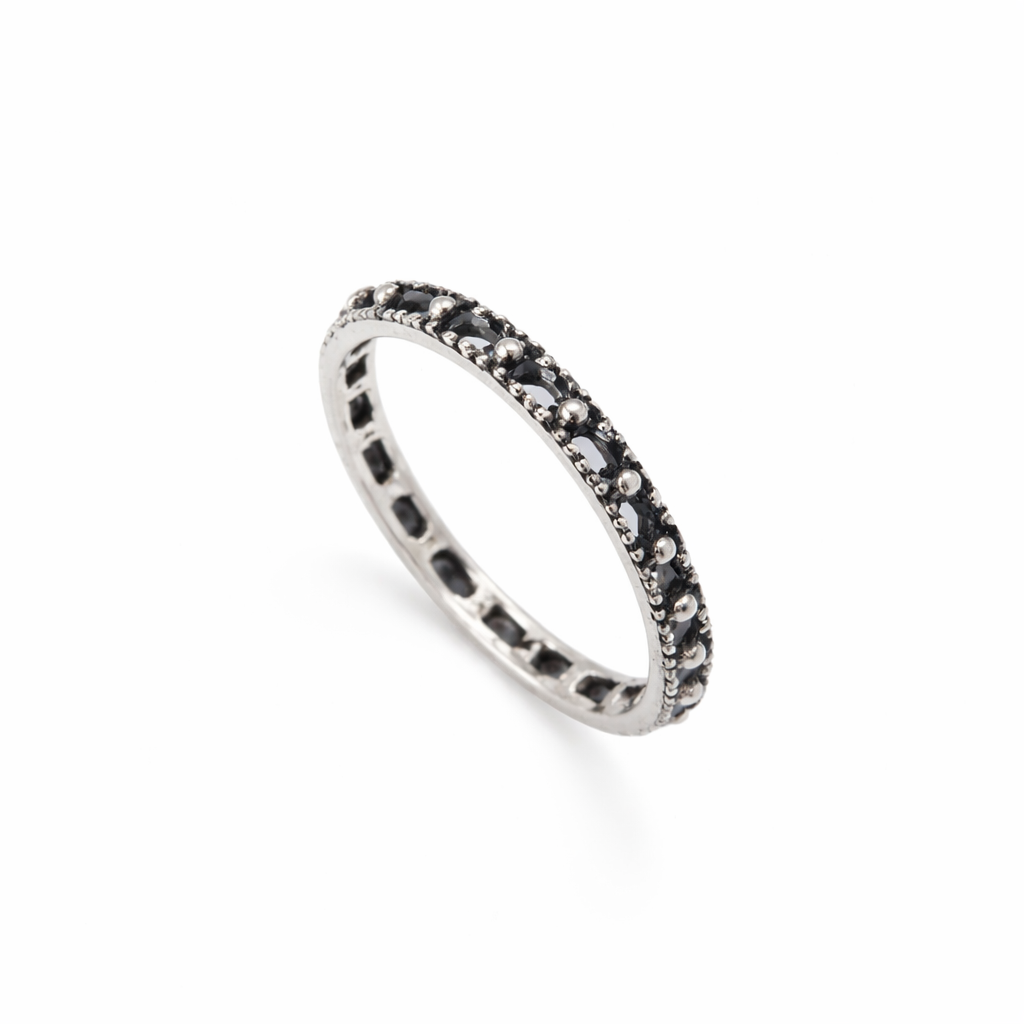 Black Stone Studded Band Ring