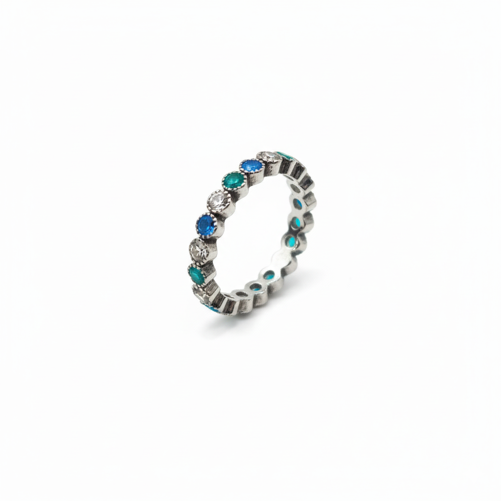 Blue & Clear Stone Eternity Band Ring