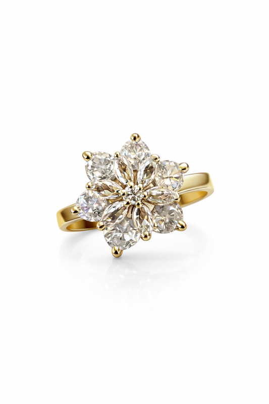 Floral Cluster Diamond-Style Ring in Yellow Gold Finish