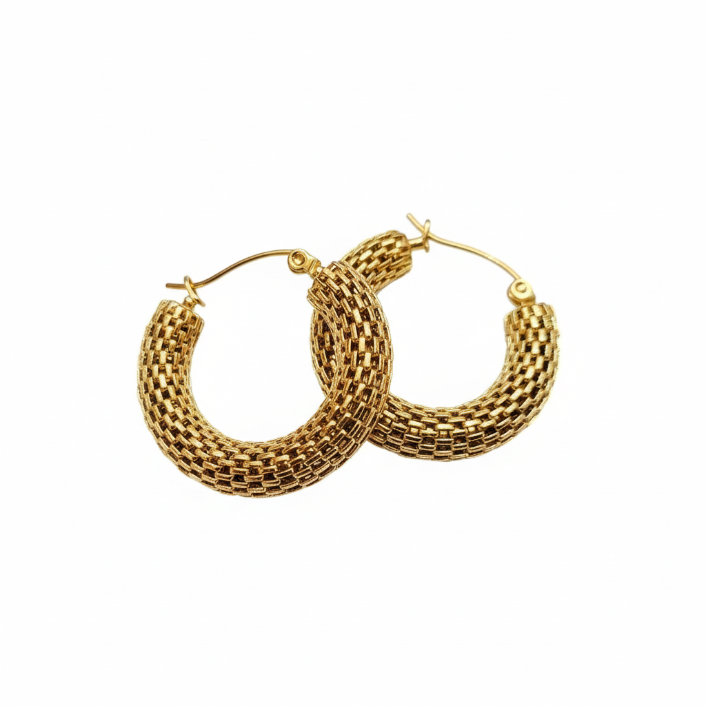 Textured Gold Weave Hoop Earrings