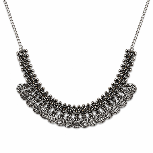 Oxidised Silver Look Coin Necklace
