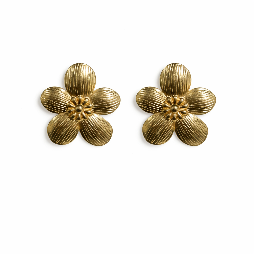Golden Bloom Textured Floral Stud Earrings