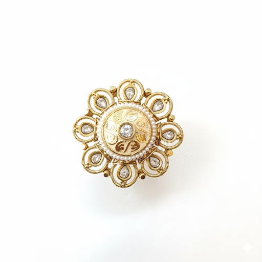 Kundan Floral Statement Ring with Pearl Detailing