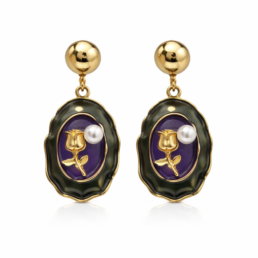 Royal Rose Pearl Drop Earrings