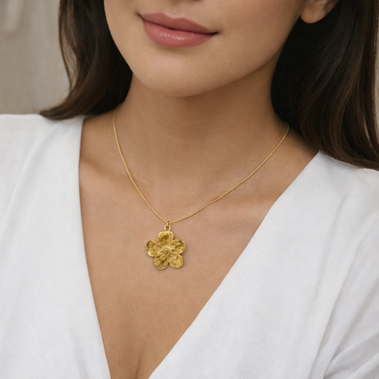 Golden Bloom Floral Pendant Necklace