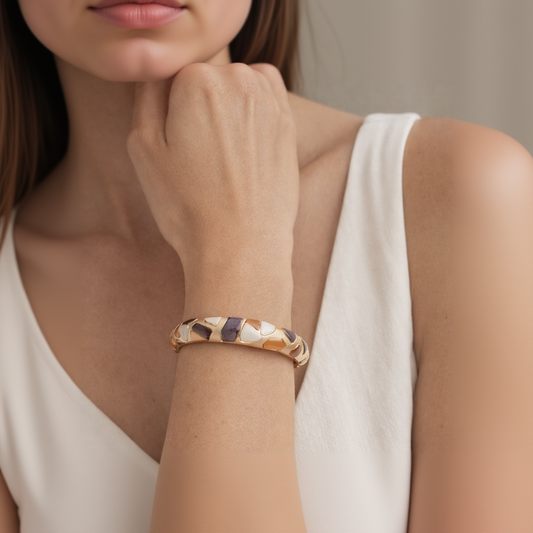 Golden Enamel Mosaic Bangles