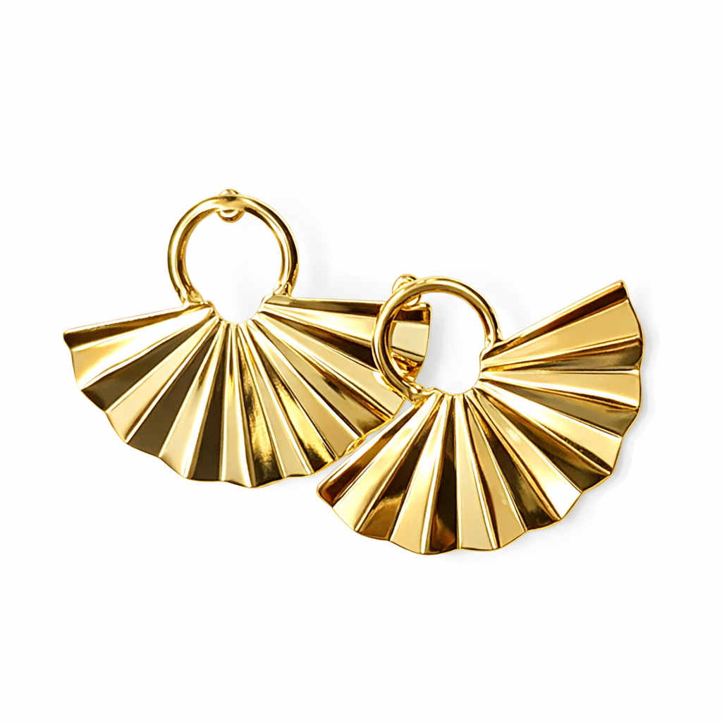 Golden Fan-Shape Statement Earrings