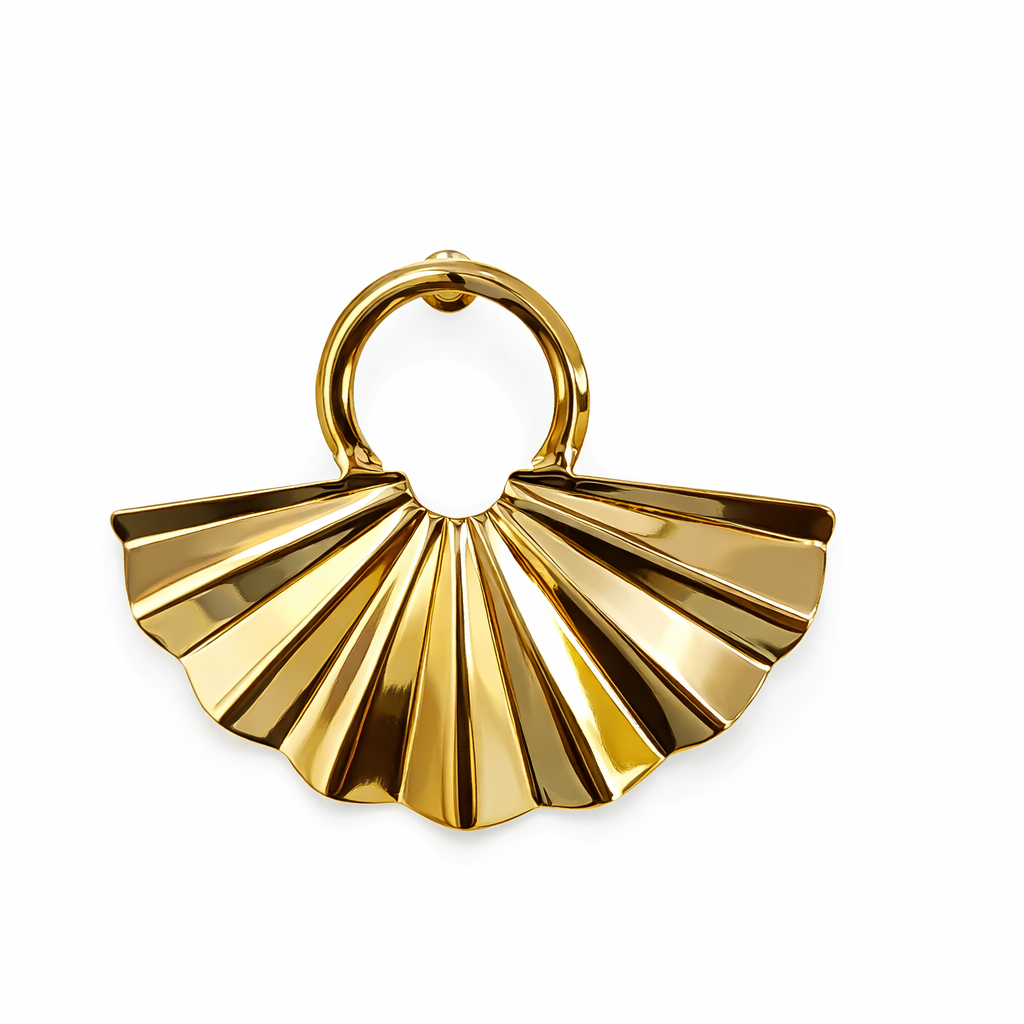 Golden Fan-Shape Statement Earrings