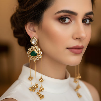 Emerald Kundan Ghungroo Earrings