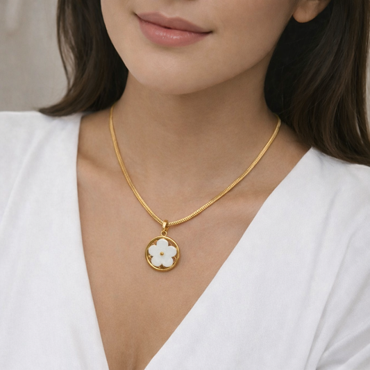 Golden Floral Charm Pendant Necklace