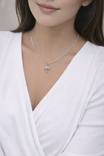 Silver Palm Tree Pendant Necklace