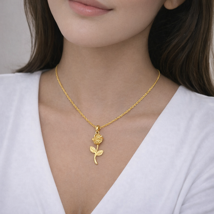Golden Rose Pendant Necklace