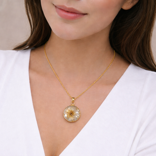 Gold-Plated Real Flower Resin Pendant