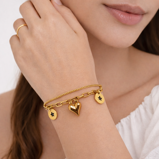 Layered Gold Heart Charm Bracelet