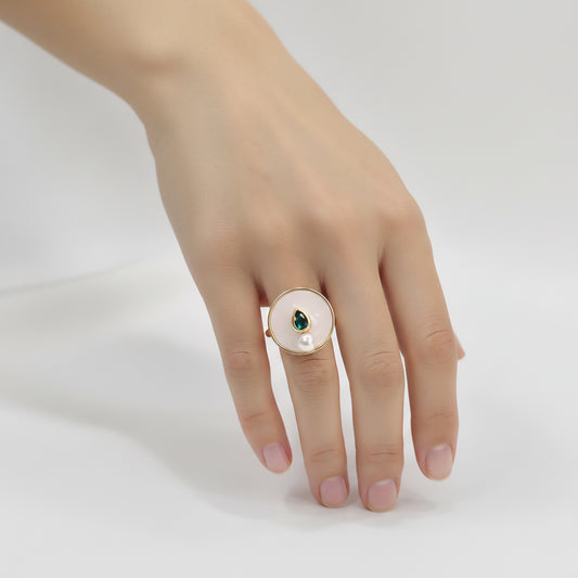 Emerald Drop Pearl Statement Ring