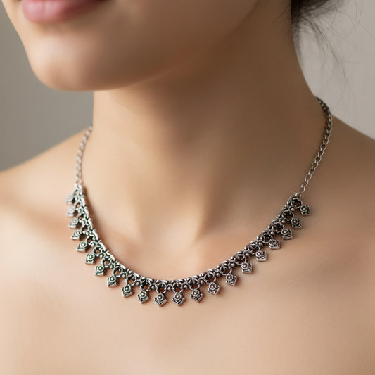 Oxidised Silver Look Ghungroo Style Necklace