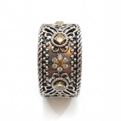 Oxidised Silver Look Wide Cuff Bracelet