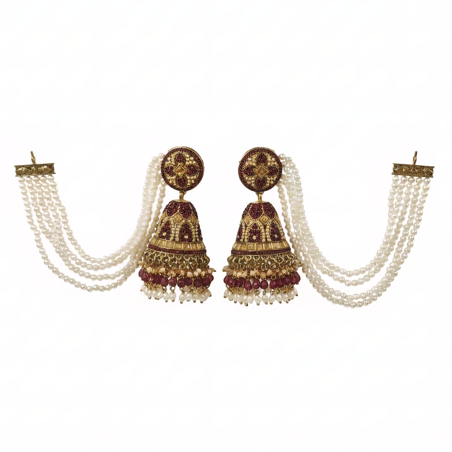 Pearl Jhumka Earrings with Kanchain