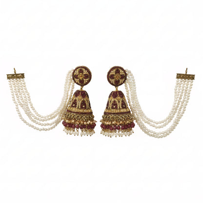 Pearl Jhumka Earrings with Kanchain