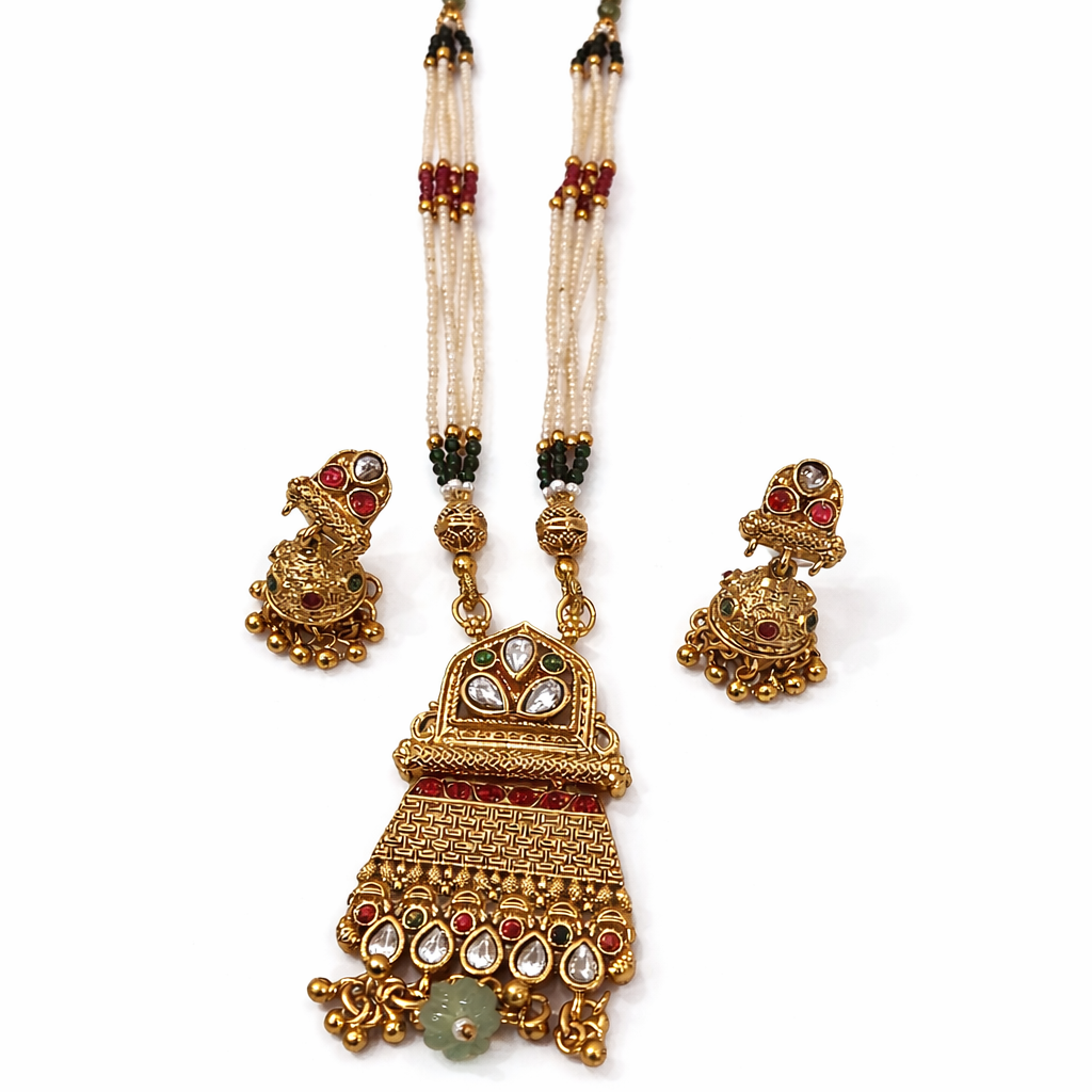 Temple Necklace Set with Kundan Pendant set