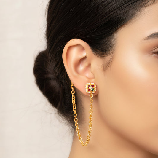Kundan Pearl Ear Chain