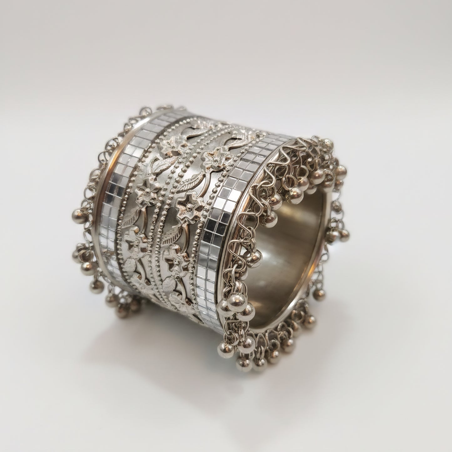 Handcrafted Oxidised Silver Look Wide Bracelet