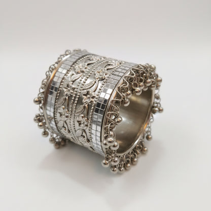 Handcrafted Oxidised Silver Look Wide Bracelet