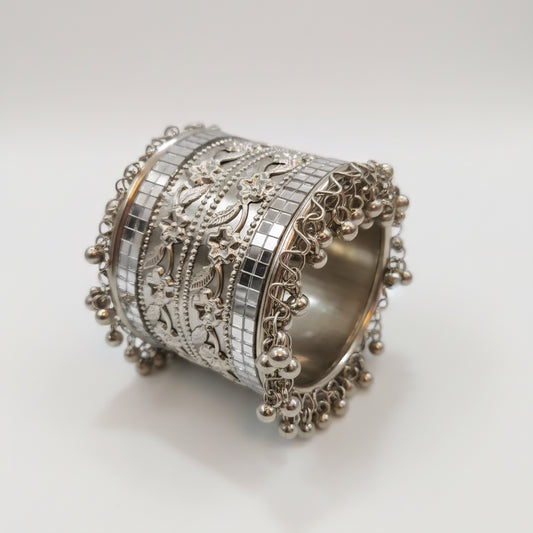 Handcrafted Oxidised Silver Look Wide Bracelet