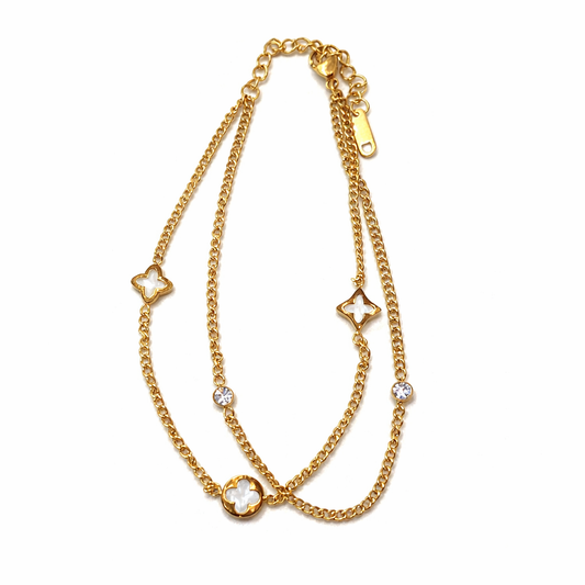 White Clover & Crystal Double Layer Anklet