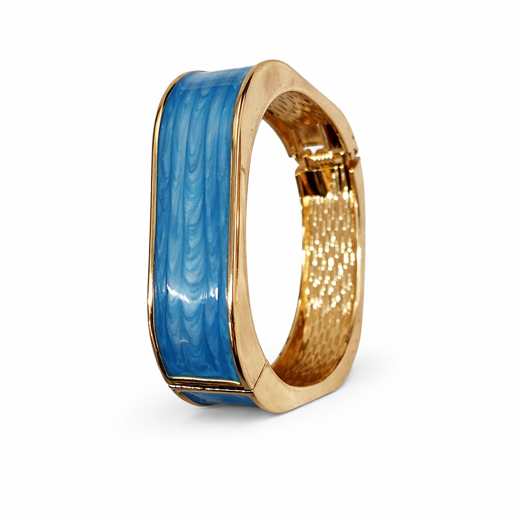 Blue Enamel Gold Finish Statement Bangle