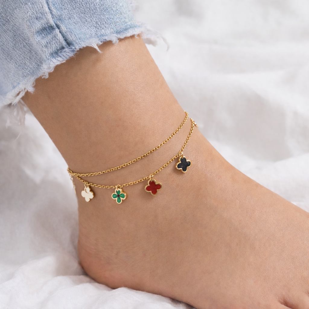 Multi-Color Clover Charm Anklet