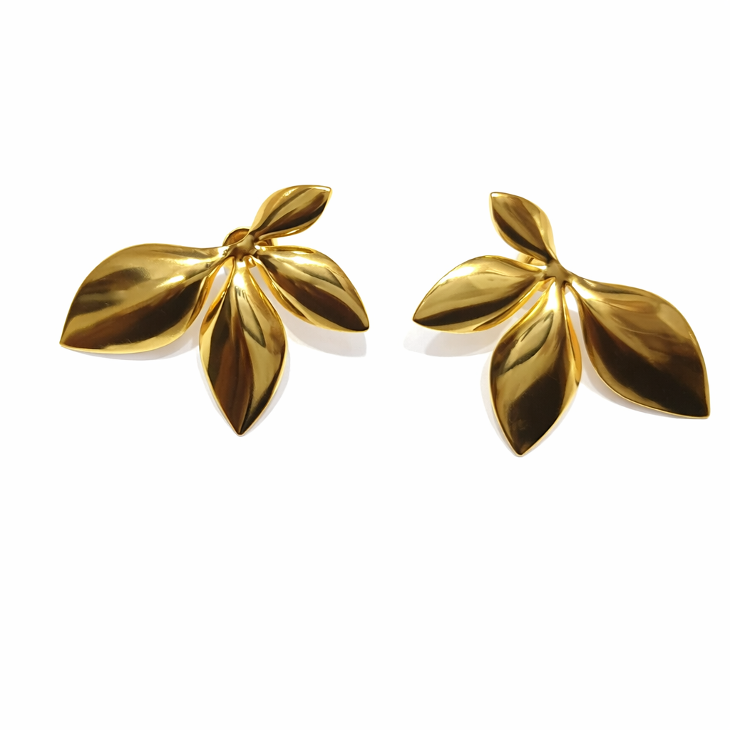 Golden Leaf Bloom Statement Earrings