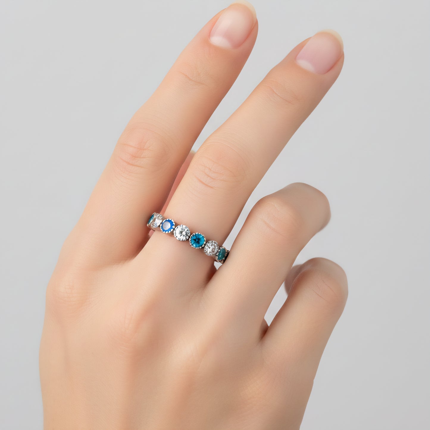 Blue & Clear Stone Eternity Band Ring