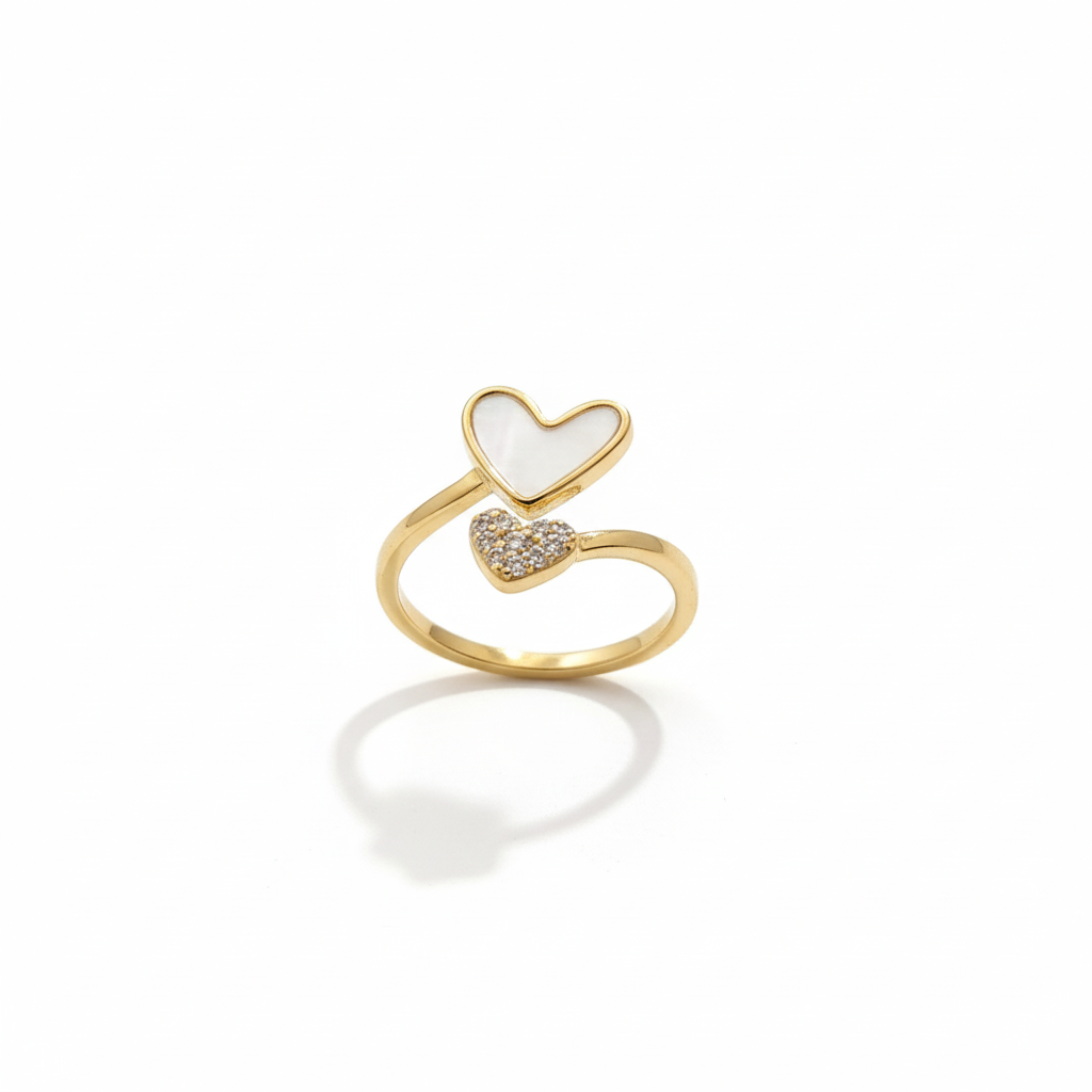 Double Heart Mother-of-Pearl Adjustable Ring