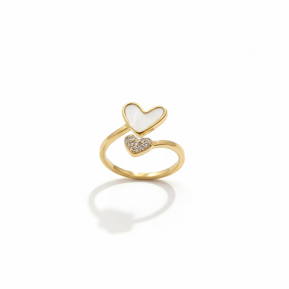 Double Heart Mother-of-Pearl Adjustable Ring