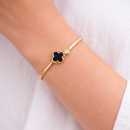 Black Clover Gold Bracelet with Crystal Accent