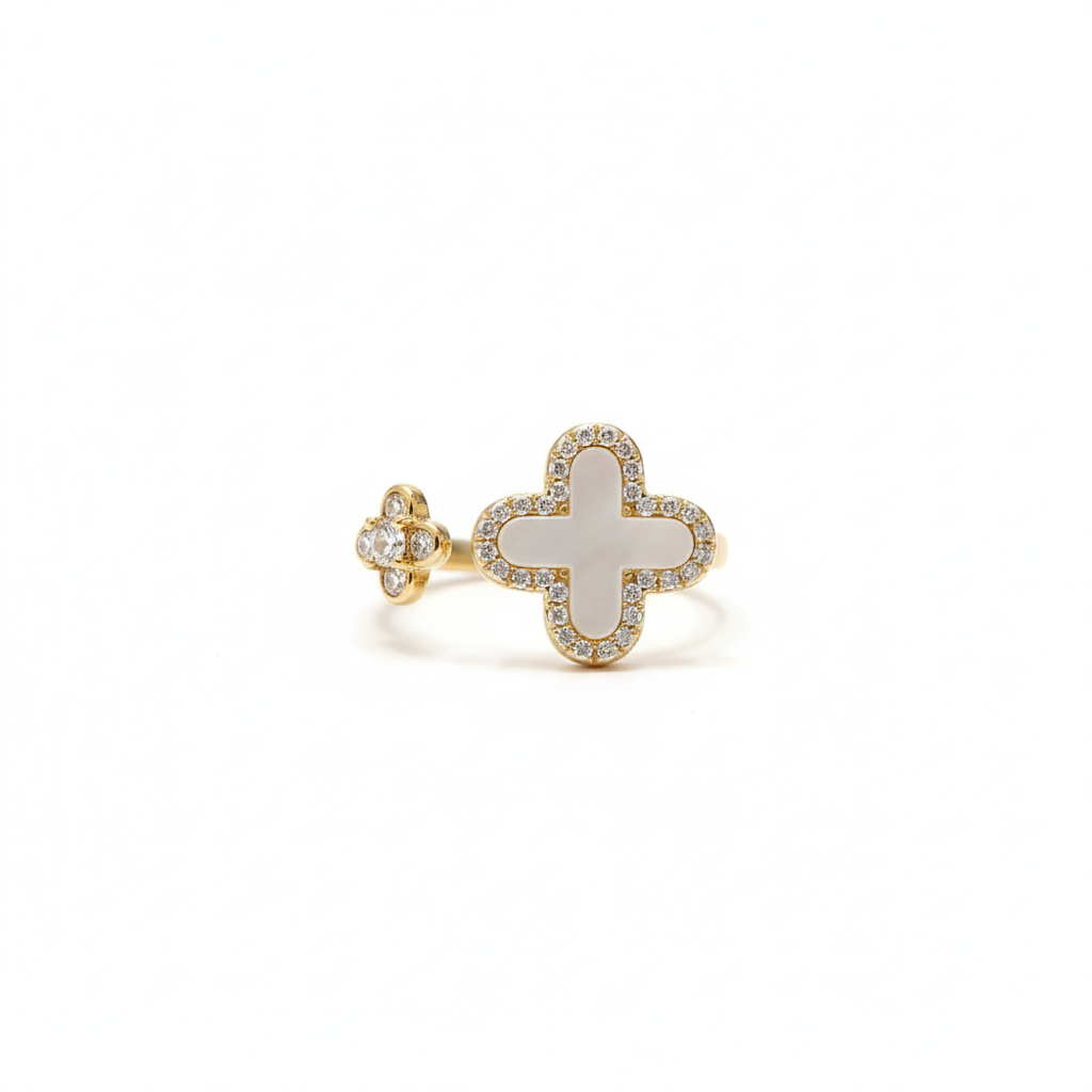 Mother-of-Pearl Clover Adjustable Ring
