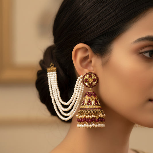 Pearl Jhumka Earrings with Kanchain