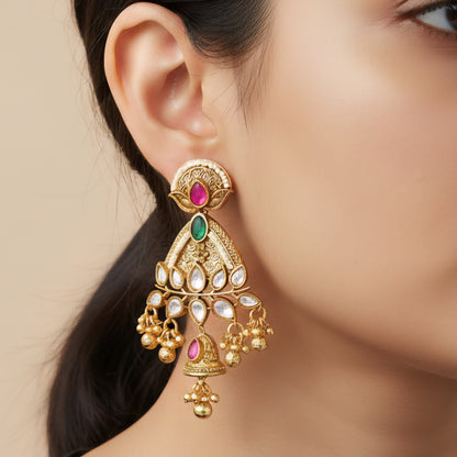 Ruby & Emerald Kundan Jhumka Earrings
