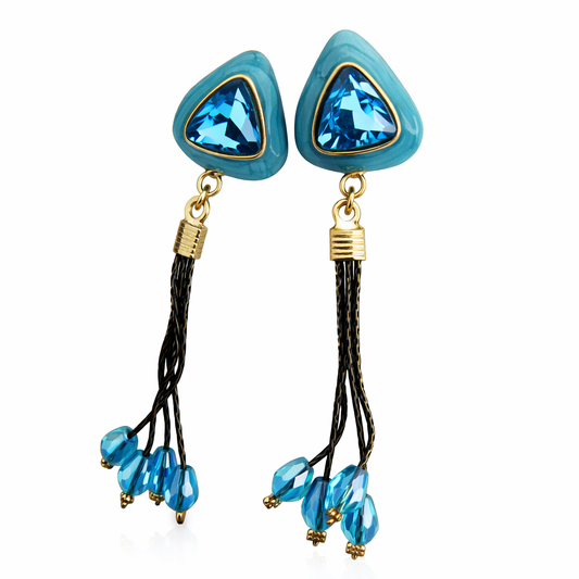 Triangular Stone Tassel Drop Earrings