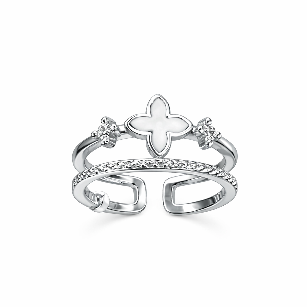 Adjustable Clover Motif Double-Band Ring
