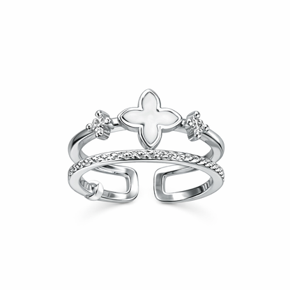 Adjustable Clover Motif Double-Band Ring