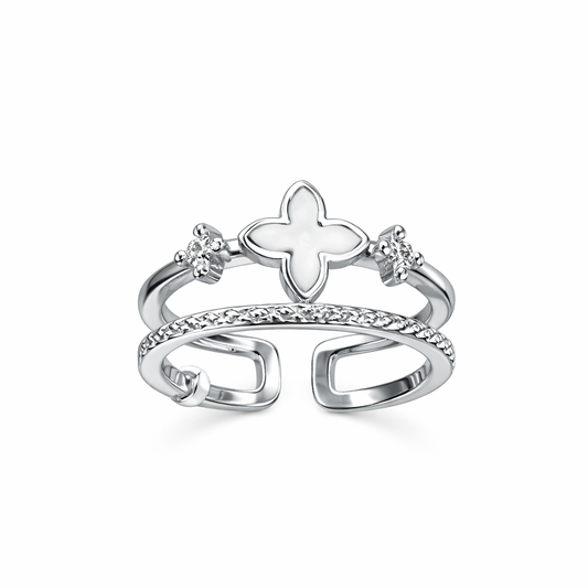 Adjustable Clover Motif Double-Band Ring